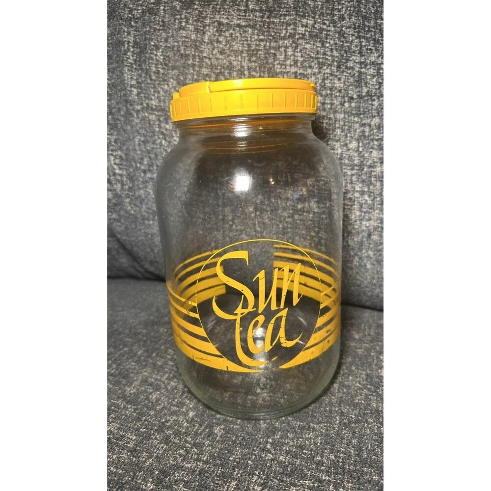 Vintage Sun Tea Glass Jar Orange Striped Flip Top Lid 1 Gallon Retro